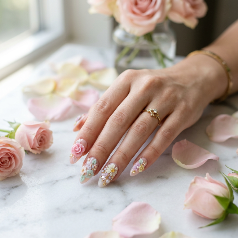 Floral 3D Flower Nails