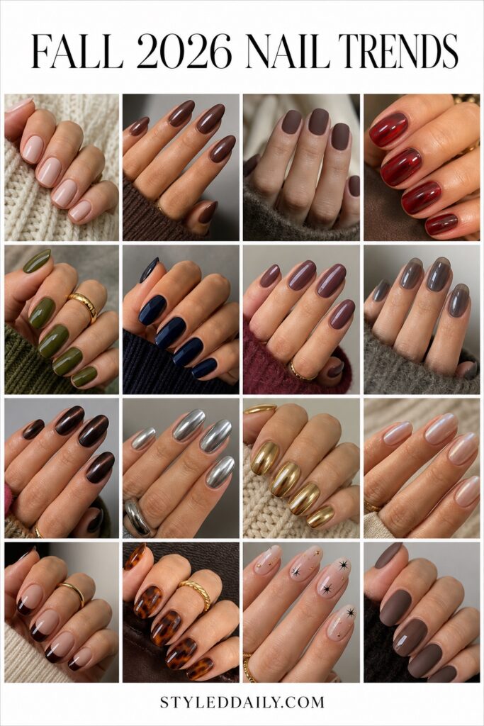 Fall 2026 nail trends featuring 16 rich and moody manicure ideas